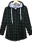billiga Huvtröjor och sweatshirts till dam-flanell rutiga skjortor för kvinnor fullfodrad rutig skjorta med huva med huva (grå, x-liten)