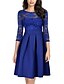cheap Knee Length Dresses-Women&#039;s A Line Dress Knee Length Dress Green Blue White Black Wine Long Sleeve Solid Color Lace Patchwork Fall Winter Round Neck Elegant Sexy Party 2022 S M L XL XXL 3XL