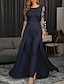 cheap Evening Dresses-Jumpsuits Evening Gown Elegant Dress Wedding Party Floor Length 3/4 Length Sleeve Jewel Neck Detachable Chiffon with Overskirt Appliques 2024