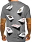 お買い得  男性の 3d t シャツ-メンズ Tシャツ 柄物 ポーカー ラウンドネック 半袖 グレー パープル イエロー パーティー デイリー プリント トップス カジュアル グラフィック Tシャツ