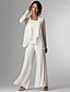 cheap Mother of the Bride Dresses-Pantsuit 3 Piece Suit Mother of the Bride Dress Plus Size Elegant Wrap Included Bateau Neck Floor Length Chiffon Sleeveless with Lace 2022