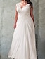 billiga Brudklänningar-Öppen rygg Plus Size Curve Bröllopsklänningar A-linje V-hals Remmar Svepsläp Chiffong Brudklänningar Med Veckad Applikationsbroderi 2024