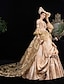 cheap Historical &amp; Vintage Costumes-Rococo Victorian 18th Century Dress Party Costume Masquerade Women&#039;s Lace Cotton Costume Golden Vintage Cosplay Party Prom Long Sleeve Floor Length Long Length Ball Gown / Hat / Petticoat / Floral