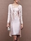 cheap Mother of Bride Dresses with Jacket-Two Piece Sheath / Column Mother of the Bride Dress Wedding Guest Church Elegant Plus Size Scoop Neck Knee Length Satin Lace Sleeveless Wrap Included Jacket Dresses with Appliques 2024