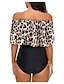 cheap One-piece swimsuits-Women&#039;s Swimwear One Piece Board Shorts Normal Swimsuit Ruffle Off Shoulder High Waist Leopard Print Floral Print Black Brown Green Padded Off Shoulder Bathing Suits Print Fashion Floral Style