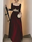 halpa Iltapuvut-a-line prom musta mekko vintage mekko halloween juhlavaatteet lattiapituus pitkähihainen kauha kaula syksyllä häävieras sametti applikaatioilla 2024