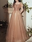billiga Balklänningar-a-line festklänning glittrande elegant bröllopsgäst formell aftonklänning urringad kortärmad golvlängd tyll med veck paljett 2024