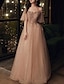 billige Ballkjoler-a-line festkjole glitrende elegant bryllupsgjest formell aftenkjole scoop neck kortermet gulvlengde tyll med folder paljett 2024