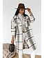cheap Coats &amp; Trench Coats-Women&#039;s Coat Trench Coat Casual Jacket Winter Fall Going out Work Long Coat Loose Fit Basic Jacket Long Sleeve Print Stripes and Plaid Gray Black / Stand Collar