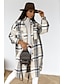 cheap Coats &amp; Trench Coats-Women&#039;s Coat Trench Coat Casual Jacket Winter Fall Going out Work Long Coat Loose Fit Basic Jacket Long Sleeve Print Stripes and Plaid Gray Black / Stand Collar