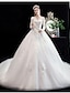 cheap Luxury Wedding Dresses-Princess Ball Gown Wedding Dresses Jewel Neck Court Train Lace Tulle Long Sleeve Formal Romantic Luxurious with Appliques 2022