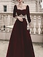 Χαμηλού Κόστους Βραδινά Φορέματα-Μαύρο φόρεμα χορού a-line vintage φόρεμα αποκριάτικο πάρτι φορέμα μακρυμάνικο μακρυμάνικο λαιμόκοψη φθινοπωρινό βελούδο καλεσμένων γάμου με απλικέ 2024