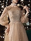 cheap Prom Dresses-A-Line Prom Dresses Cute Dress Wedding Guest Party Wear Floor Length Long Sleeve Jewel Neck Tulle with Sequin Appliques 2024