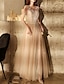 cheap Prom Dresses-A-Line Sparkle Elegant Wedding Guest Engagement Dress Illusion Neck Short Sleeve Floor Length Tulle with Sequin Tassel Appliques 2022