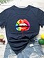 cheap Women&#039;s T-shirts-Women&#039;s T shirt Rainbow Lips Print Round Neck Tops 100% Cotton Basic Basic Top White