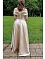 cheap Evening Dresses-A-Line Evening Gown Minimalist Dress Prom Formal Evening Chapel Train Sleeveless Off Shoulder Satin with Split Front 2024