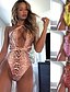 cheap One-piece swimsuits-Women&#039;s Swimwear One Piece Monokini Normal Swimsuit Lace up Print Animal Yellow Pink Red Brown Set Tied Neck Bathing Suits Sexy Fashion Sexy