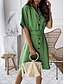 cheap Casual Dresses-Women&#039;s A Line Dress Knee Length Dress Black Army Green Khaki Light Blue Half Sleeve Solid Color Summer Shirt Collar Work Hot 2021 S M L XL XXL 3XL