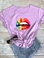 cheap Women&#039;s T-shirts-Women&#039;s T shirt Rainbow Lips Print Round Neck Tops 100% Cotton Basic Basic Top White
