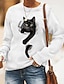 cheap Hoodies &amp; Sweatshirts-Women&#039;s Hoodie Sweatshirt Pullover Print Basic Casual White Gray Graphic Cat 3D Daily Long Sleeve Round Neck