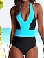 cheap One-Pieces-Women&#039;s One Piece Monokini Swimsuit Open Back Color Block Blue White Swimwear Padded Strap Bathing Suits Fashion Sexy / Padded Bras