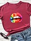preiswerte T-Shirts für Damen-Damen T-Shirt Regenbogen Lippen Druck Rundhalsausschnitt Oberteile 100% Baumwolle Grundlegend Basic Top Weiß