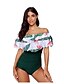 cheap One-piece swimsuits-Women&#039;s Swimwear One Piece Board Shorts Normal Swimsuit Ruffle Off Shoulder High Waist Leopard Print Floral Print Black Brown Green Padded Off Shoulder Bathing Suits Print Fashion Floral Style