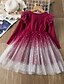 cheap Girls&#039; Dresses-Kids Little Girls&#039; Dress Galaxy Solid Colored Sequins Pleated Lace Red Navy Blue Knee-length Long Sleeve Active Sweet Dresses