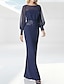 cheap Mother of the Bride Dresses-Sheath / Column Mother of the Bride Dress Wedding Guest Elegant Jewel Neck Floor Length Chiffon Sequined Long Sleeve with Sash / Ribbon 2024