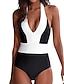 cheap One-piece swimsuits-Women&#039;s Swimwear One Piece Bikini Bottom Monokini Normal Swimsuit Tummy Control Open Back Color Block White Blue Padded Strap Bathing Suits Sports Active Fashion / Sexy / New / Padded Bras