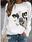 cheap Hoodies &amp; Sweatshirts-Women&#039;s Hoodie Sweatshirt Pullover Basic Casual Black White Pink Graphic Butterfly Cow Daily Long Sleeve Round Neck
