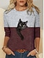 cheap Women&#039;s T-shirts-Women&#039;s T shirt Tee Designer 3D Print Cat Graphic Color Block 3D Design Long Sleeve Round Neck Casual Daily Print Clothing Clothes Designer Basic Vintage Green Blue Wine