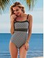 cheap One-piece swimsuits-Women&#039;s Swimwear One Piece Monokini Normal Swimsuit Tummy Control Open Back Slim Bow Print Color Block Stripe Gray Strap Bathing Suits New Party Ethnic / Vacation / Padded Bras