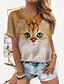 billiga T-shirts för damer-Dam 3D Cat T-shirt Katt Grafisk 3D Mönster Rund hals Grundläggande Blast Gul / 3D-tryck