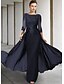 cheap Mother of the Bride Dresses-Sheath / Column Mother of the Bride Dress Elegant Sparkle &amp; Shine Jewel Neck Asymmetrical Floor Length Chiffon Lace 3/4 Length Sleeve with Sequin Appliques 2022