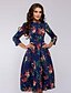 cheap Dresses-Women&#039;s Knee Length Dress A Line Dress Wine Red Purple / Blue Blushing Pink White Red Navy Blue 3/4 Length Sleeve Ruched Pleated Patchwork Print Round Neck Fall Elegant Sexy 2021 Slim S M L XL XXL 3XL