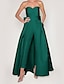 cheap Evening Dresses-Jumpsuits Evening Gown Minimalist Dress Red Green Dress Wedding Guest Detachable Sleeveless Sweetheart Pocket Satin with Bow(s) Overskirt 2024