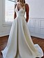 cheap Wedding Dresses-A-Line Wedding Dresses V Neck Sweep / Brush Train Italy Satin Sleeveless Simple with Pleats 2022