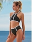 cheap Tankinis-Women&#039;s Swimwear Bikini Tankini Normal Swimsuit Solid Color Stripe Tie Knot Mesh Bow Cross Black Strap Padded Blouse Bathing Suits Party Neutral New / Sexy / Padded Bras
