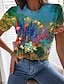 preiswerte T-Shirts-Damen T Shirt Gelb Blau Grün Bedruckt Graphic Blumen Casual Täglich Kurzarm Rundhalsausschnitt Basic Vintage Standard Blume Farbe S