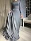 Χαμηλού Κόστους Βραδινά Φορέματα-φόρεμα για πάρτι με θήκη βραδινό φόρεμα μινιμαλιστικό φόρεμα νυφικών επισήμων καλεσμένων το βράδυ στο πάτωμα με μακρύ μανίκι κόσμημα σατέν λαιμόκοψη με πιέτες 2024