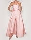 cheap Evening Dresses-Jumpsuits Evening Gown Minimalist Dress Christmas Detachable Sleeveless Sweetheart Pocket Satin with Bow(s) Overskirt 2023