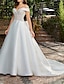 cheap Luxury Wedding Dresses-A-Line Wedding Dresses Off Shoulder Court Train Lace Satin Sleeveless Country Formal Luxurious with Bow(s) Appliques 2022