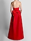 cheap Evening Dresses-Jumpsuits Evening Gown Minimalist Dress Red Green Dress Wedding Guest Detachable Sleeveless Sweetheart Pocket Satin with Bow(s) Overskirt 2024