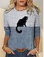 cheap Women&#039;s T-shirts-Women&#039;s T shirt Tee Designer 3D Print Cat Graphic Color Block 3D Design Long Sleeve Round Neck Casual Daily Print Clothing Clothes Designer Basic Vintage Green Blue Wine