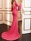 cheap Evening Dresses-Mermaid / Trumpet Evening Gown Beautiful Back Dress Wedding Guest Formal Evening Court Train 3/4 Length Sleeve Boat Neck Spandex with Pleats 2024