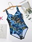 cheap One-piece swimsuits-Women&#039;s Swimwear One Piece Monokini Normal Swimsuit Modest Swimwear Tummy Control Open Back Print Tropical Graphic Prints Blue Padded Strap Bathing Suits New Ethnic Classic / Tattoo / Padded Bras