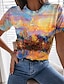 cheap Tees &amp; T Shirts-Women&#039;s T shirt Tee Graphic Patterned Scenery 3D Holiday Weekend 3D Printed Painting Short Sleeve T shirt Tee Round Neck Print Basic Essential Beach Green Gray Yellow S