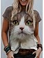 abordables T-shirts Femme-Femme T shirt Tee Blanche Bleu Orange Graphic Chat 3D Imprimer Manche Courte du quotidien basique Col Rond Standard Chat 3D