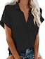 cheap Blouses &amp; Shirts-Women&#039;s Blouse Plain Casual Daily Short Sleeve Blouse Shirt V Neck Pocket Button Basic Essential Casual Pink White Black S / Shirt Collar